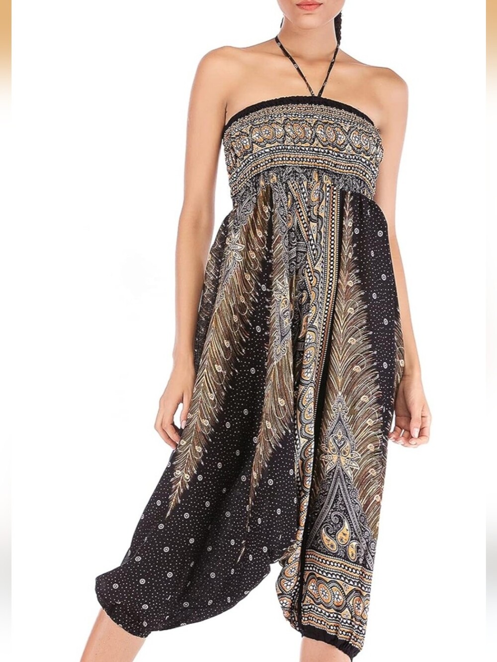Banjamath Boho Pants Halter Jumpsuit Baggy Gypsy Hippie Boho Yoga Beach Harem - Picture 7 of 7